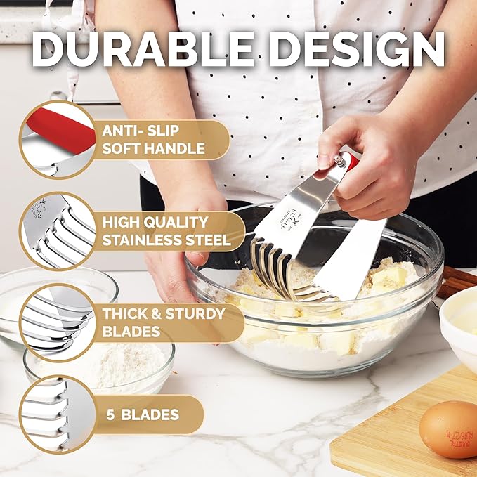 Zulay Kitchen Dough Blender Top Professional - Stainless Steel Pastry Cutter, Heavy Duty Dough Cutter With Blades, Pastry Blender And Butter Cutter - Pastry Cutter For Baking (Red) - Image 4
