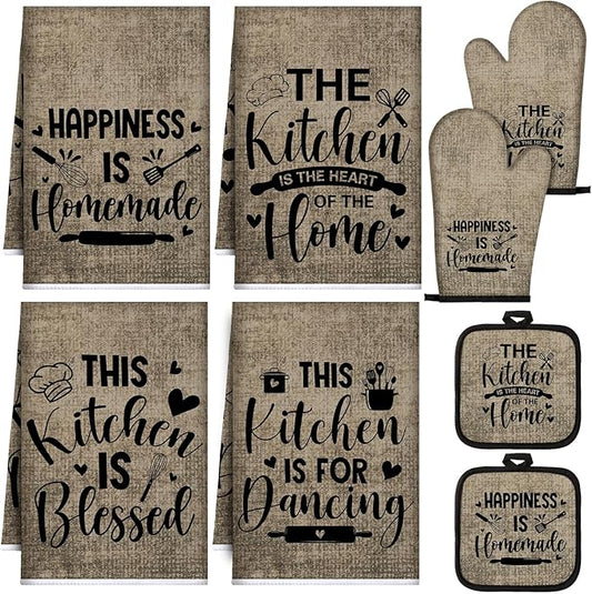 Leinuosen 8 Pcs Kitchen Towels and Oven Mitts Sets Pot Holders Dishcloths Set Kitchen Decorative Accessories Absorbent Potholders Heat Resistant for Chef Baking Cooking by Leinuosen