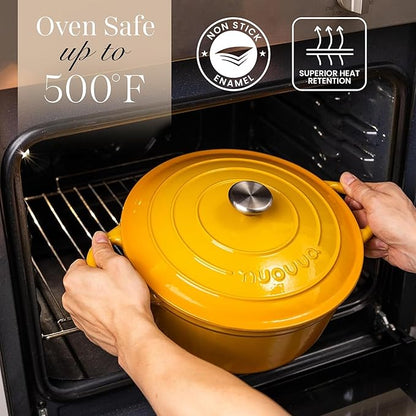 Nuovva Enamelled Cast Iron Dutch Oven Pot with Lid 6.4 Quart Non Stick Casserole Pot – Heavy Duty & Oven Safe up to 500° F for Bread Baking, Braising, Stews, Roasting – 28cm Yellow - Image 5