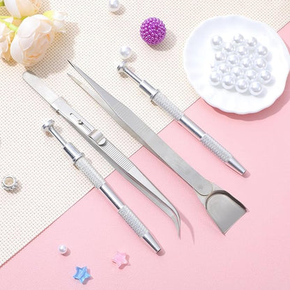 4 PCS Cake Decorating Tools Set, Stainless Steel Pearl Sprinkles Pen Pearl Grabber with 4 Claws & Tweezers with Shovel Head Spoon Sugar Cookie Decorating Supplies for Baking Cookies Cupcake Decoration