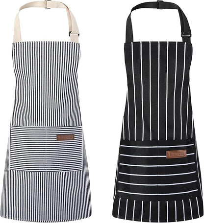 2 Pack Stripes Kids Apron, Kids Cooking Aprons with 2 Pockets, Cute Aprons for Cooking for Boys and Girls