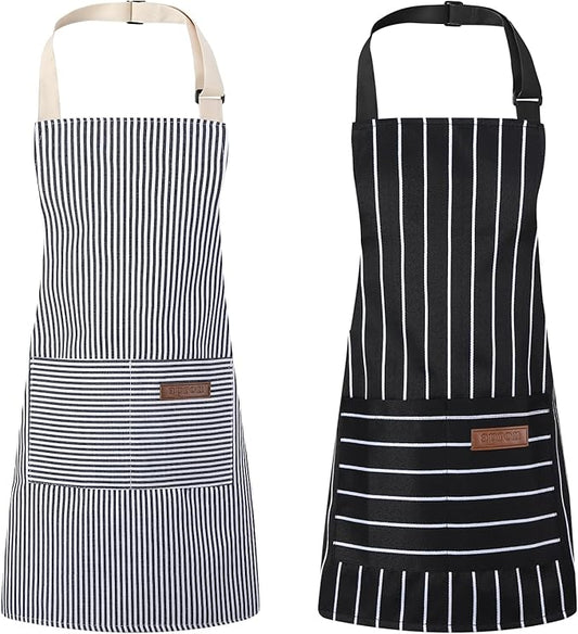 2 Pack Stripes Kids Apron, Kids Cooking Aprons with 2 Pockets, Cute Aprons for Cooking for Boys and Girls