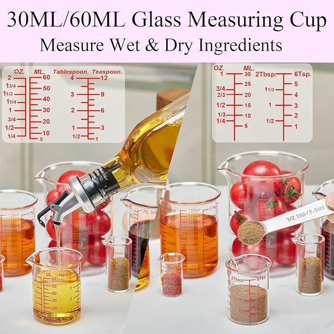 Ackers 7-Piece Glass Measuring Cup Set, Borosilicate Beaker Style Nesting Liquid Measuring Cups - Image 5