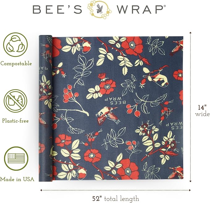 Bee's Wrap Beeswax Wraps for Food - Cut to Size 14x52" Beeswax Wrap Roll - Plastic Free Made in USA Reusable Natural Food Wrap - Botanical - Image 2