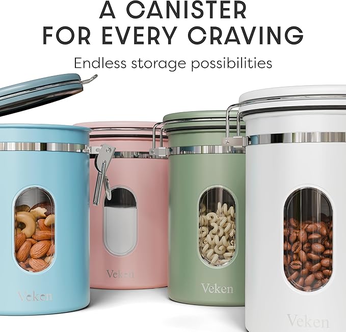 Veken Coffee Canister with Window, Airtight Stainless Steel Kitchen Food Storage Container with Lids, Date Tracker and Scoop for Grounds Coffee, Beans, Tea, Flour, Cereal, Sugar Jars, 22OZ, Pink - Image 8