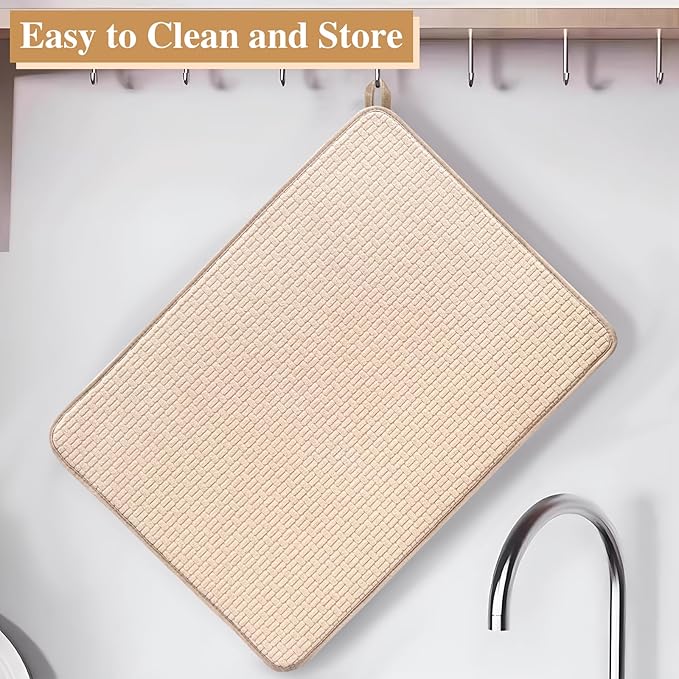 2 Pack XXL Large Microfiber Dish Drying Mat,24*17 inch Absorbent Dish Drainer Kitchen Counter,Dish Drying Pad for Countertops,Sinks,Draining Racks(Beige) - Image 7