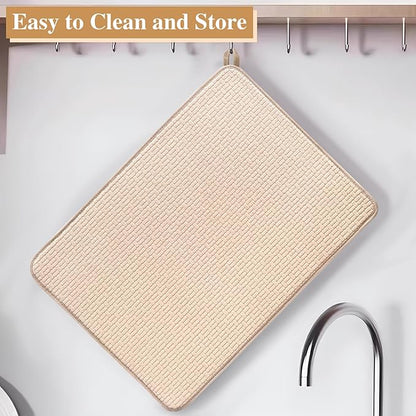 2 Pack XXL Large Microfiber Dish Drying Mat,24*17 inch Absorbent Dish Drainer Kitchen Counter,Dish Drying Pad for Countertops,Sinks,Draining Racks(Beige) - Image 7