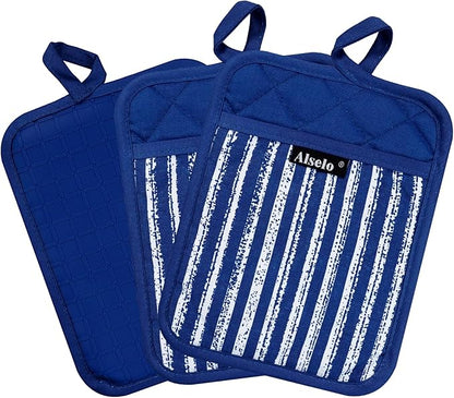 Alselo Silicone Pot Holders Set of 3 Heat Resistant & Non Slip Potholders, Professional Oven Hot Pads with Pockets Mitts for Kitchen Cooking Baking Barbecue (Cobait Blue, 3) - Image 8