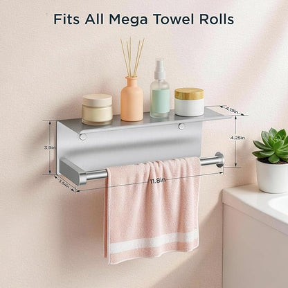 FORIOUS Paper Towel Holder with Shelf, SUS304 Stainless Steel Paper Towel Holder with Storage Shelf, Wall Mount Screw Paper Roll Organizer Commercial Paper Hand Towel Dispensers, Sliver - Image 5