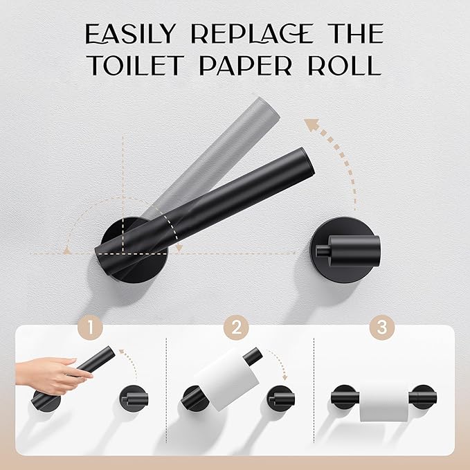 Day Moon™ - Toilet Paper Holder - Modern Roll Holder for Bathroom - 1 Pack - Wall Mount - Classic, Black - Image 3