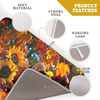 Fall Harvest Pumpkin Dish Drying Mat for Kitchen Counter,Thanksgiving Maple Leaves Sunflower Drying Mat 18 x 24 Inch with Absorbent Reversible Microfiber Dish Drying Pad for Coffee Bar - Image 4