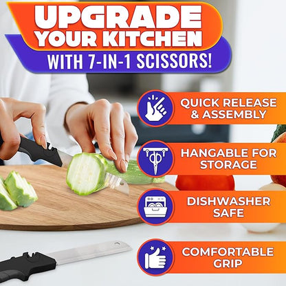 Cutting Board Scissors for Food – 7-in-1 Kitchen Food Scissors with Ribbed & Flat Blades for Easy Meat, Fruits & Veggies Cutting and Decorative Slicing – Easy To Clean Kitchen Shears With Safety Lock - Image 4