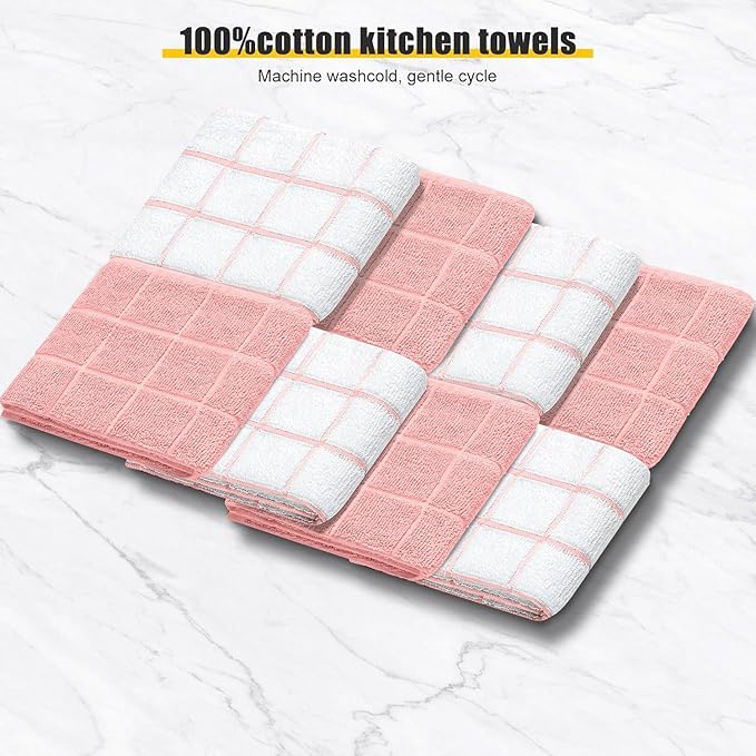 Oven Mitts Kitchen Towels Dishcloths with Pot Holders Sets 12PCS, Dish Towels Sets, Oven Gloves Pot Pads Heat Resistant 500 Degrees with Non-Slip Silicone Surface for Cooking Baking Grilling-Pink - Image 3