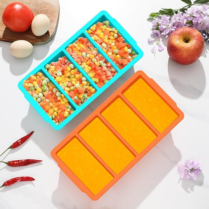 Doasuwish Silicone Freezer Tray for Soup with Lid – 1-Cup Soup Container Cube Style Ice Cube Trays for Freezer, Meal Prep & Food Storage, Freeze 250mL/125mL Portions – 2 Pack