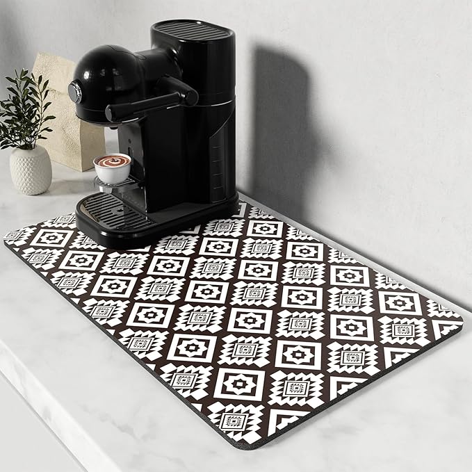 Rnivvi Coffee Mat, 12" x 19" Cute Coffee Bar Mats for Espresso Machine Station Accessories and Organizer, Hide Stain Rubber Backed Absorbent Dish Drying Pad for Kitchen Counter, Modern Abstract Art by Rnivvi