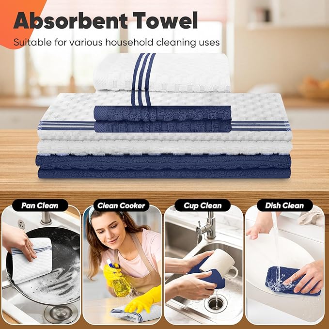 Oven Mitts Kitchen Towels and Dishcloths with Pot Holders Sets, Oven Gloves Hot Pads 500°F Heat Resistant with Silicone Grip, Include 2 Cooking Gloves/2 Potholders/4 Kitchen Towels/4 Dish Towels - Image 4