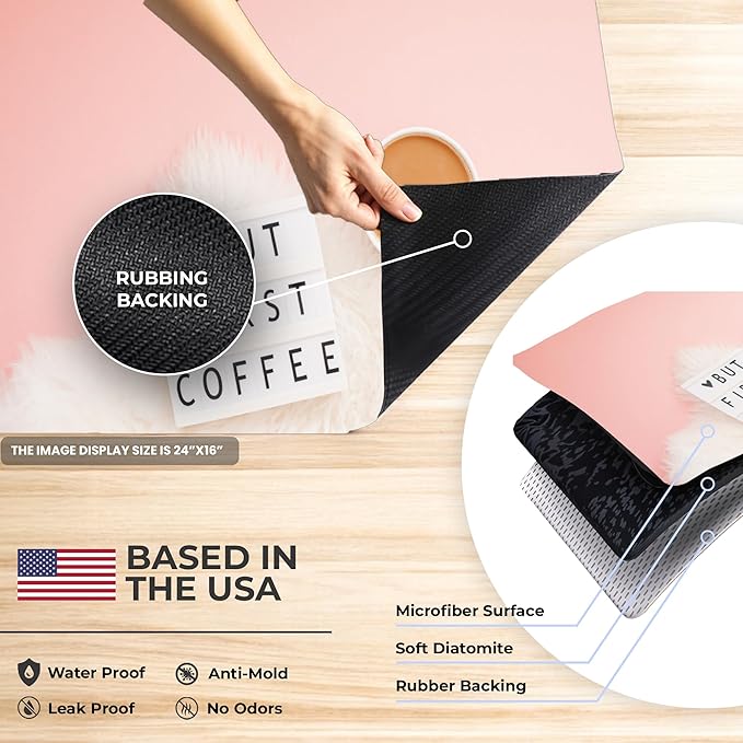 Coffee Mat Super Absorbent – 24" x 16" Dish Drying Mat for Kitchen Counter-Fit Under Coffee Maker Espresso Machine Dish Rack (Morning Brew)