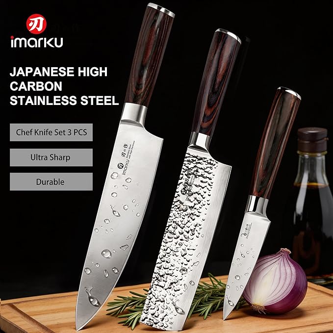 imarku 3 Pieces Knife set, Japanese HC Stainless Steel Kitchen Knife Set, Professional Chef Knife Set With Ergonomic Pakkawood Handle, Ultra Sharp Knives Set for Kitchen & Home Cooking, Gifts Box - Image 6