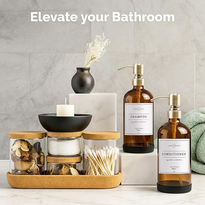Vine Creations Amber Glass Soap Dispenser, 2 Pack Kitchen Soap Dispenser Set with Stainless Steel Pump, 16 oz Dish Soap and Hand Soap Dispensers for Bathroom with Waterproof Labels and Protective Pads - Image 4