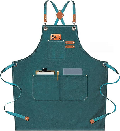 AFUN Chef Aprons for Men Women with Oversized Pockets, 16-Ounce Cotton Canvas Cross Back Heavy Duty Work Apron (Dark Green) by BringYouaFun