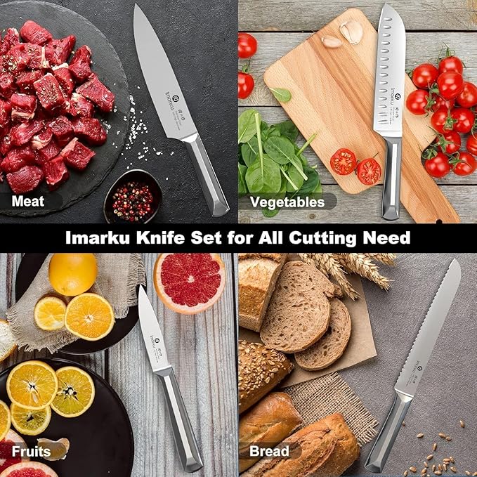 imarku Knife Set, 16Pcs Japanese Knife Set with Block & Built-in Sharpener, High Carbon Stainless Steel Kitchen Knives, Non-Slip Ergonomic Handle, Dishwasher Safe, Home Essentials Perfect for Gifts - Image 7