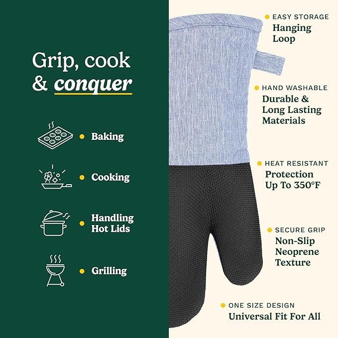 Cuisinart Kitchen Oven Mitts – Heat-Resistant Kitchen Mitts for Oven with Non-Slip Neoprene Palm, Long Cuff, and Cotton Filling – Durable Oven Gloves for Cooking, Baking, & Grilling (Chambray) - Image 5