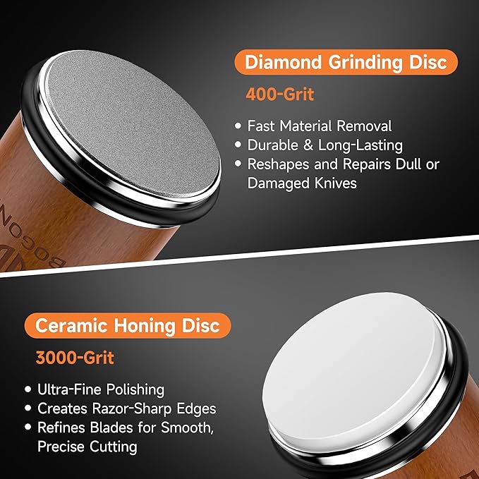 Rolling Knife Sharpener, Diamond & Ceramic Disc, 15° & 20° Magnetic Angle, Fast & Safe for Any Hardness, Sharpening Kit for Kitchen & Pocket Knives, Razor-Sharp Edge, Leather Strop, Classic Kit - Image 3