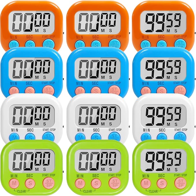 12 Pack Multi-Function Digital Timers, Magnetic Large LCD Display Loud Alarm Countdown Timers, Extensively Use in Classroom, Break Time, Gym, Meeting, Cooking by Unknown