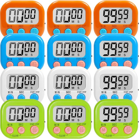 12 Pack Multi-Function Digital Timers, Magnetic Large LCD Display Loud Alarm Countdown Timers, Extensively Use in Classroom, Break Time, Gym, Meeting, Cooking by Unknown