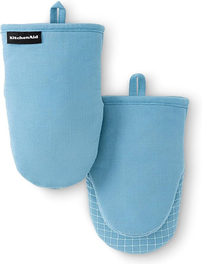KITCHENAID Gourmet Series Gridlines Mini Oven Mitts 2-Pack Set, Heat Resistant up to 600°F, Soft Silicone Grip, Magnetic Cuff, Blue Velvet, 5.5"x9" by KitchenAid