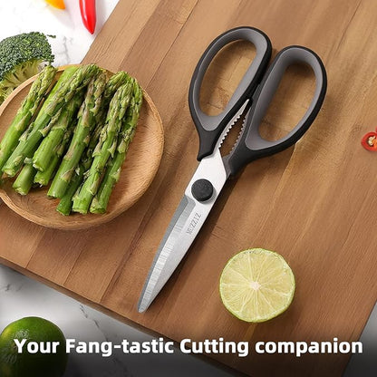 Kitchen Scissors All Purpose, Heavy Duty Stainless Steel Come Apart Kitchen Shears for Food, Herbs, Meat, Fish with Soft Comfort Grip Handle - 8.3-Inch Black