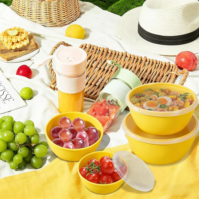 4-Piece Classic Plastic Prep Bowls with Lids, Nesting Plastic Small Mixing Bowl Set for Mixing, Baking, Prepping, Cooking and Serving Food, Microwave and Dishwasher Safe (Yellow) - Image 8