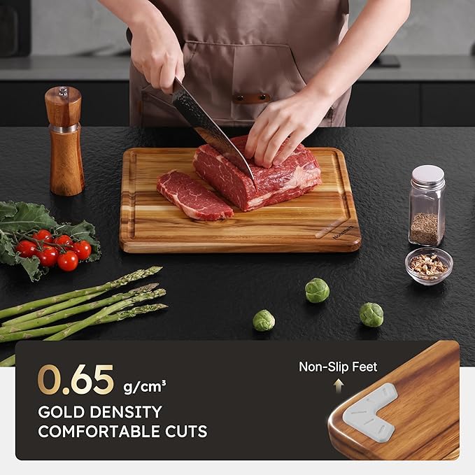 Teak Wood Cutting Board for Kitchen 13inch Charcuterie Board Serving Heavy Duty Non Toxic Slip Over Sink Solid Thick Haus Wooden Chopping Board Large Big Small Meat Best Kitchen Essential Gift - Image 5