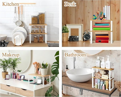Marsui 4 Pcs Kitchen Organizer Accessories Set Cabinet Organizer Shelf and Bamboo Dish Drying Plate Rack Counter Shelves Storage Holder for Spice Rack, Dish, Pot Lid, Bowl, Cup(Wooden Color) - Image 7