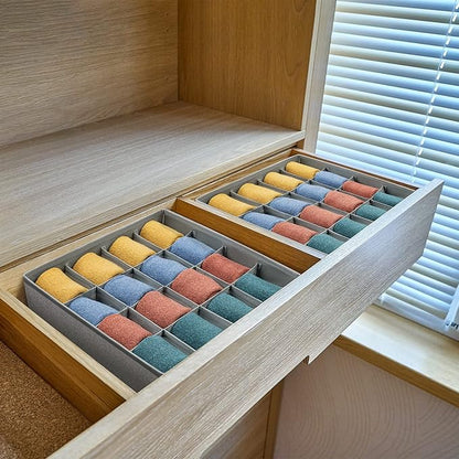 Joyoldelf Sock Drawer Organizer Divider Underwear Organizer 16-cell Fabric Dresser Drawer Organizers Storage Boxes for Socks, Lingerie, Handkerchiefs, Ties 2 Packs Gray