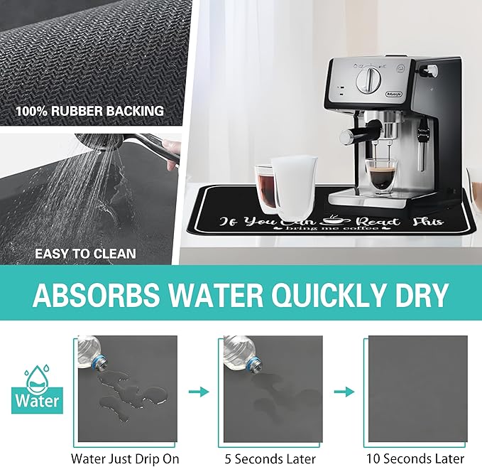 Coffee Bar Mat for Countertops 23inx15in,Absorbent Hide Stain Anti-Slip Cafe Bar Accessories Fit Under Coffee Machine Mat,Dish Drying mats for Kitchen Counter