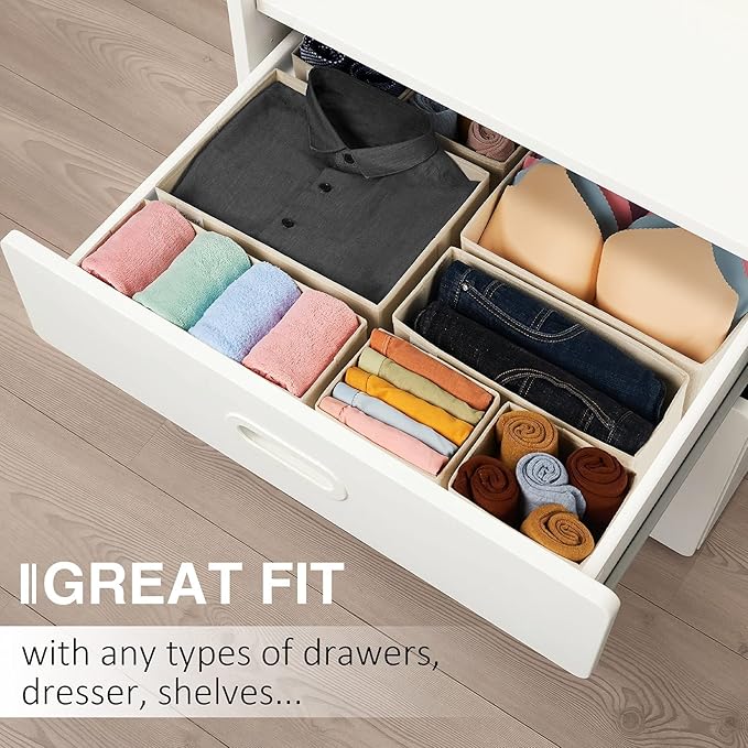 Criusia Drawer Organizer Clothes, 8 Pack Underwear Drawer Organizer, Foldable Cloth Storage Box Closet Organizers and Storage for Clothes, Socks, Scarves, Ties (Beige) - Image 6