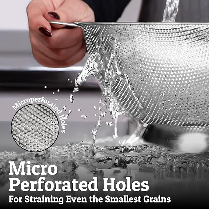 PriorityChef Premium 4 Qrt Stainless Steel Colander for Kitchen, Durable Rice and Pasta Strainer with Handle, Rust-Resistant & Dishwasher Safe - Image 2