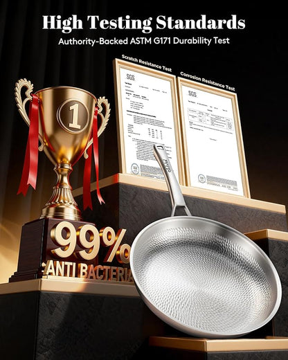 Titanium Pan, 12 Inch Pure Titanium Hammered Pro frying pan with Lid, Non-Toxic Skillet for Cooking, PFAS/PFOA/PTFE Free Cookware, Dishwasher&Oven Safe, Kitchen Induction Compatible - Image 5