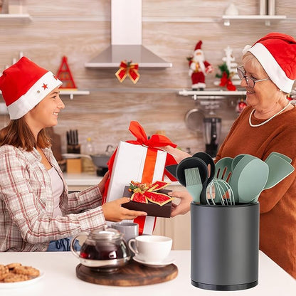 LIBODOUR Kitchen Utensil Holder Extra Large 360°Rotating For Counter Organizer Stainless Steel Storage Cooking Silverware Caddy 3 Compartment Flatware Spoon Spatula Tool Cutlery Container(Grey) - Image 2