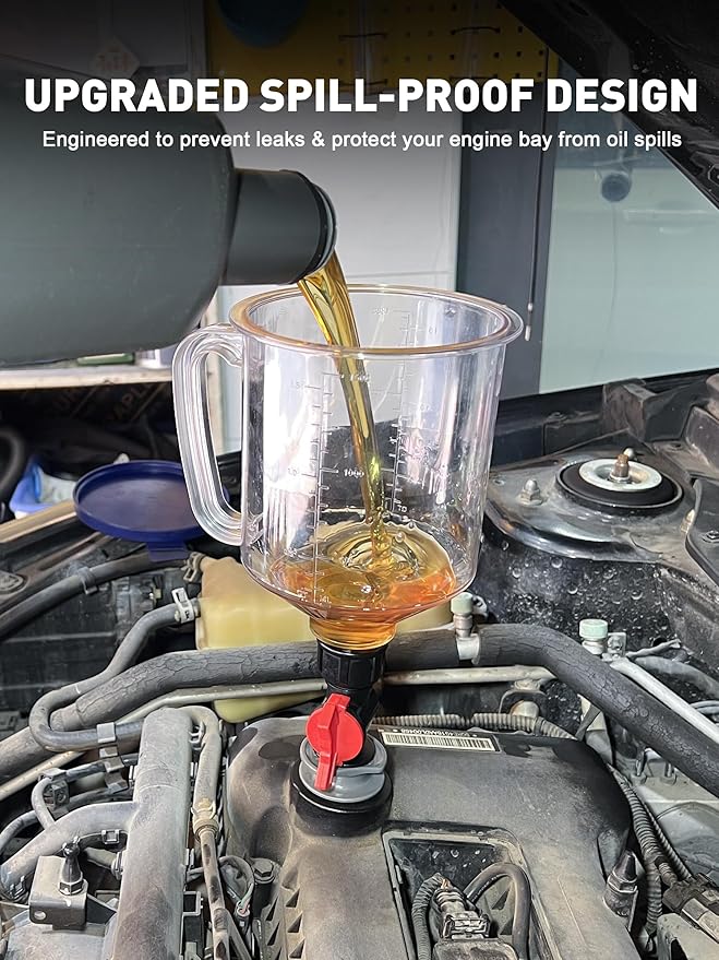 SMART JERRY - Spill-Proof Engine Oil Funnel Kit｜Oil Change Funnel w/ 12 Adapters & 2 Magnetic Adapter Organizer Boards｜Transparent Body w/Scale & Shut-Off Valve｜Universal Fit - Image 7
