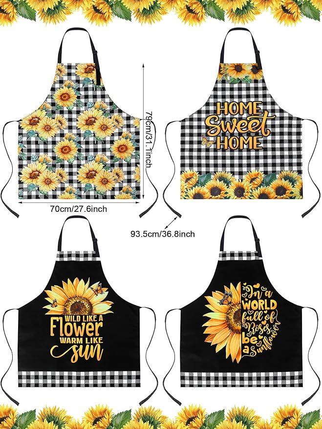 Geetery 4 Pcs Chicken Aprons for Women Rooster Print Apron Waterproof Adjustable for Kitchen Cooking - Image 3
