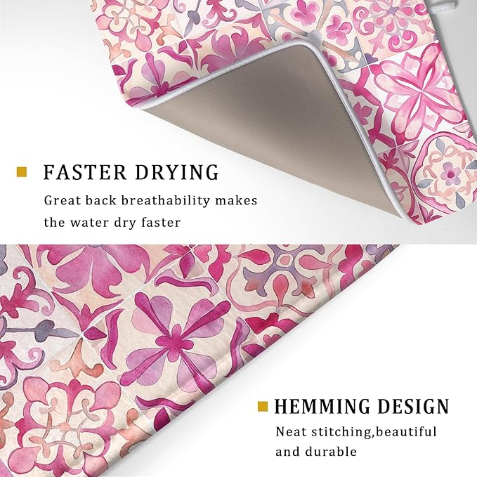 Pink Mexican Tiles Dish Drying Mat Absorbent Microfiber Dish Drying Pad for Kitchen Multi-use Large - Image 3