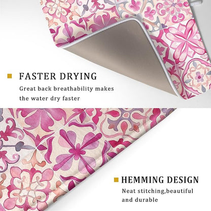 Pink Mexican Tiles Dish Drying Mat Absorbent Microfiber Dish Drying Pad for Kitchen Multi-use Large - Image 3