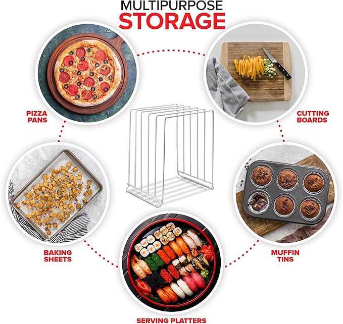 Stock Your Home White (2 Pack) Extra Tall Steel Baking Pan Organizer Rack for Cabinet Storage or Kitchen Counter, Cookie Baking Sheet Organizer with Dividers, Muffin Tin and Cutting Board Holder - Image 4