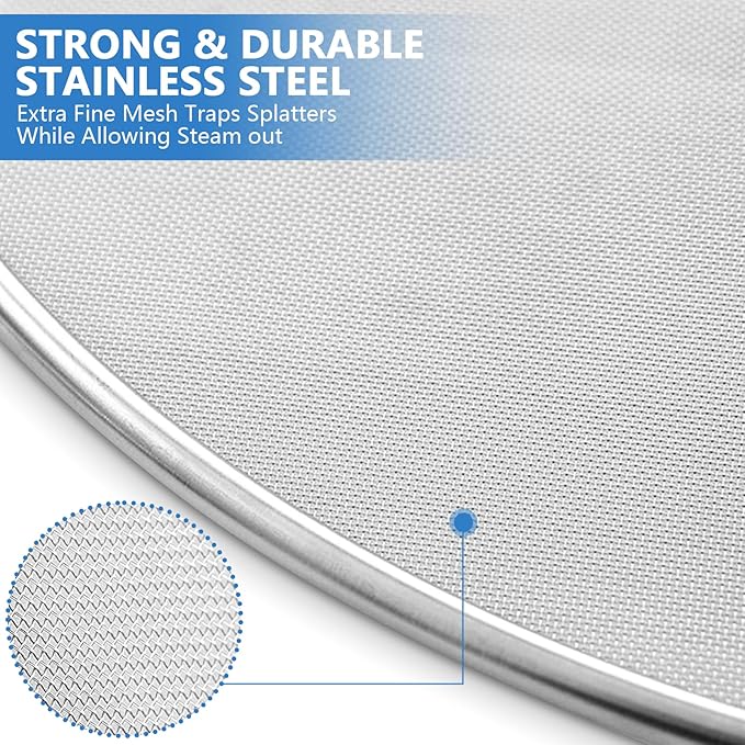Splatter Screen for Kitchen, Stainless Steel Fine Mesh Splatter Screen for Frying Pan, 10, 13 Inch Grease Splatter Guard with Fold Flat Knob - Image 3