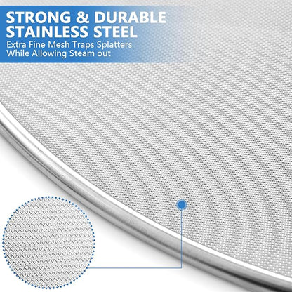 Splatter Screen for Kitchen, Stainless Steel Fine Mesh Splatter Screen for Frying Pan, 10, 13 Inch Grease Splatter Guard with Fold Flat Knob - Image 3