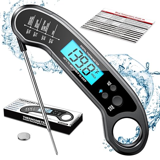Meat Thermometer Digital, Instant Read Meat ThermometerI for Grill and Cooking, Waterproof Food Thermometer for Kitchen and Outside, BBQ, Turkey, Candy, Liquids, Beef by ROUUO