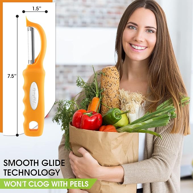 Spring Chef Premium Stainless Steel Swivel Potato Peelers for Kitchen, Metal Vegetable Peelers with Comfortable Handle for Apple, Cucumber, Veggie, Fruit, Carrot, Dishwasher Safe - Set of 2 - Mango - Image 3