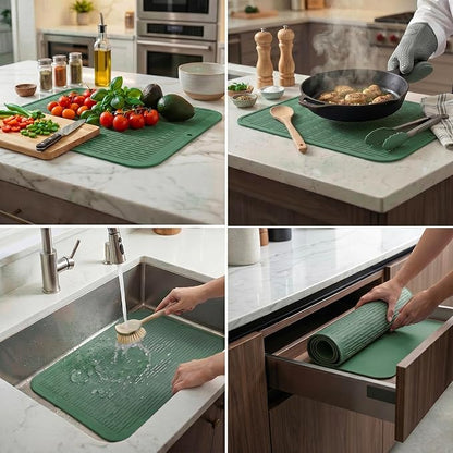 MicoYang Silicone Dish Drying Mat for Multiple Usage,Easy clean,Eco-friendly,Heat-resistant Silicone Mat for Kitchen Counter or Sink,Refrigerator or Drawer Liner Green 2XL 24 inches x 18 inches - Image 3